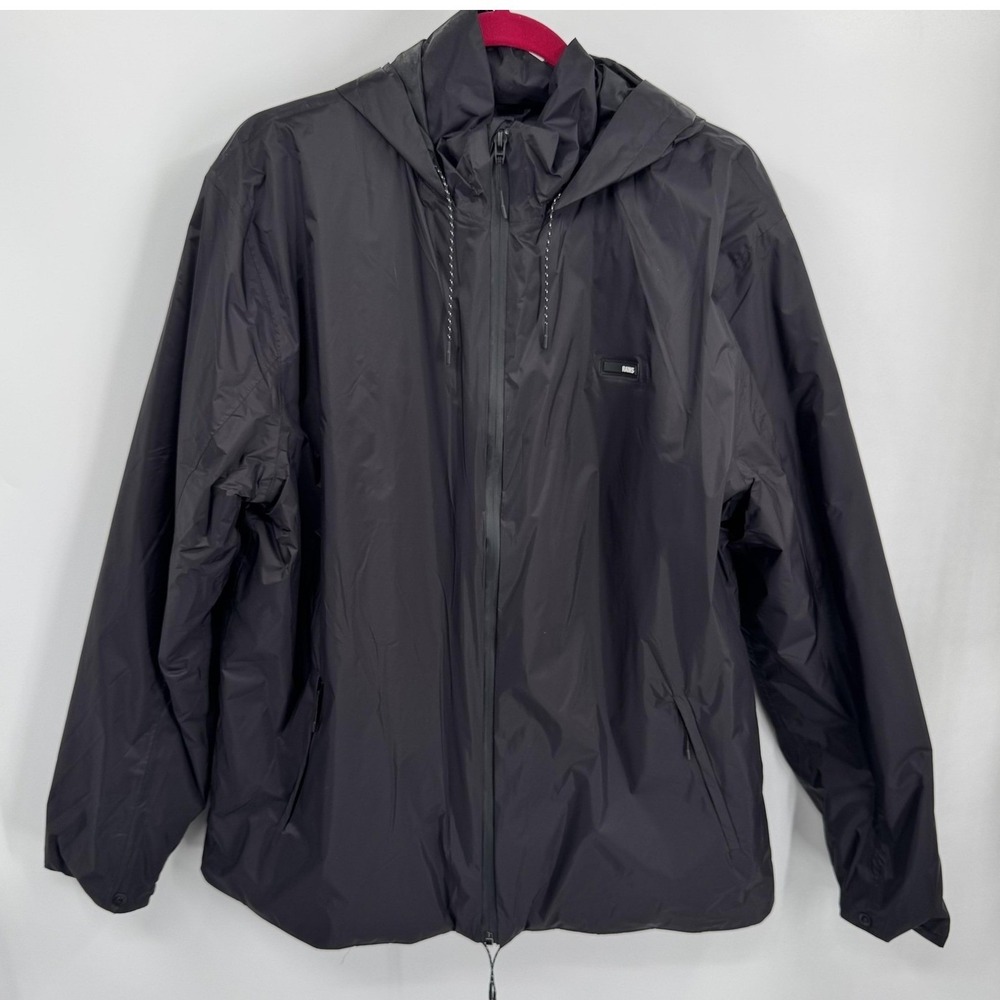 Rains Mens Padded Nylon Jacket L Black Hooded Full Zip Techwear Minimalist